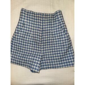 Zara Size Small Blue and White Houndstooth High Rise Short Shorts